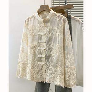 여성 느슨한 민족 수 놓은 셔츠 탑 여성 봄 여름 셔츠 개구리 클로저 탑 중국 스타일 여성 긴 소매 셔츠 코트