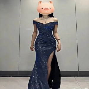 블루 섹시 버스티어 드레스 성인 생일 파티 가운 이브닝 반팔 하이웨이스트 슬림핏 폴리에스터 롱 드레스 데일리룩