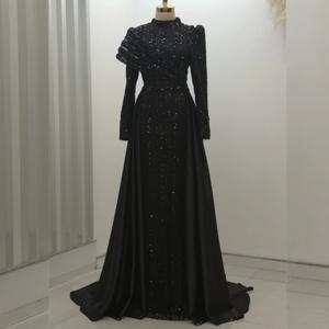 맞춤 제작 고품질 샤무즈 스팽글 주름 A라인 칼라 롱 드레스 맞춤 행사용 반짝임