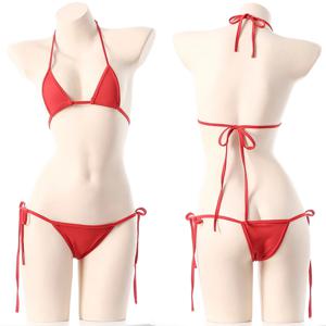 섹시 마이크로 비키니 2025 여성 도파민 솔리드 컬러 비키니 레이스업 비키니 세트 수영복 속옷 란제리