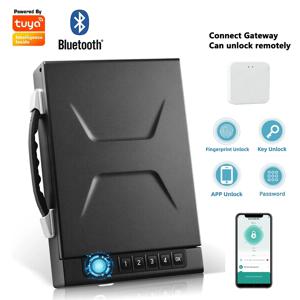 새로운 휴대용 Tuya 4-in-1 총 안전 생체 인식 APP/비밀번호/지문/키 잠금 해제 합금강 소재 가정용 권총 금고 상자