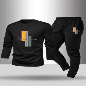 남성용 2피스 잠옷 세트 (봄 여름 가을 겨울용) 긴팔 바지 레터 패턴 베이스 셔츠 홈웨어 세트