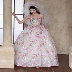 우아한 이브닝 가운 웨딩드레스 여성용 고급 자수 약혼 파티 성인 기념 행사 긴팔 스윗 스타일