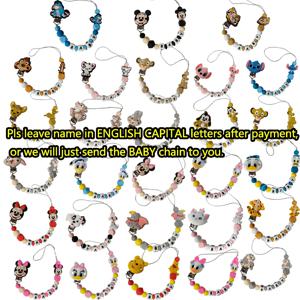 1PC 맞춤형 이름 아기 실리콘 미스 버니 스티치 마리 고양이 덤보 심바 젖꼭지 클립 젖니 체인 홀더 펜던트