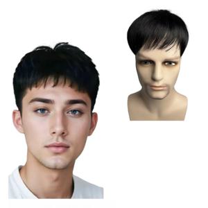 남성용 가발 두꺼운 인모 남성 부분 가발 PU 헤어 교체 시스템 보철 헤어 가발 남성용 부분 가발 남성 탈모용