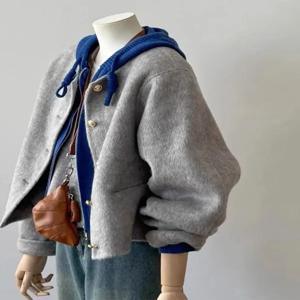 플러스 사이즈 캐시미어 코트 여성용 가을 겨울 루즈핏 슬리밍 숏 울 재킷 트렌디한 사과형 모래시계형 배형