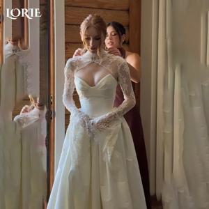 LORIE 오프 숄더 레이스 인어 웨딩 드레스 아라비아 아플리케 A라인 긴 소매 신부 드레스 공주 신부 드레스 맞춤형