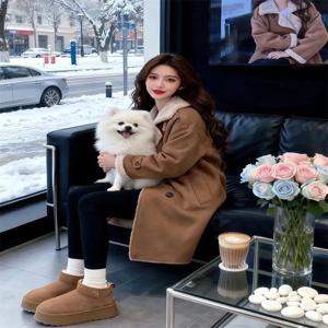 마이야르 미드 투 롱 니 렝스 퍼 원피스 코트 여성용 겨울 2025 신상 두꺼운 캐주얼 스웨이드 코트 겨울 코트 카키