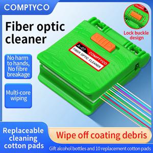 COMPTYCO A-07 광섬유 코어 닦는 클립 FTTH 청소 도구 광섬유 클리너 클리너 코튼/알코올 보관 병 포함