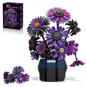 새로운 해바라기 블록 세트 보라색 꽃과 꽃병 인공 꽃다발 벽돌 모델 키트 여성 소녀 성인 크리스마스 선물용