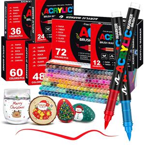 72색 아크릴 페인트 펜 마커 세트, 브러시 팁 페인트 마커, 돌 그림, 나무, 캔버스, 돌용, 크리스마스 선물 DIY 공예