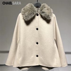 2026년 신상 고품질 여성 울 혼방 코트 인조 모피 칼라 짧은 겨울 재킷 여성 우아한 싱글 브레스티드 아우터웨어