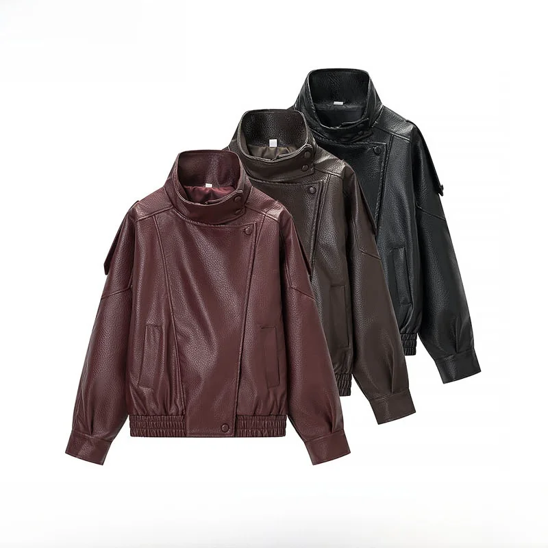 따뜻하고 세련된 가죽 자켓 여성용 숏 아우터 ZR 스타일 다용도 가을 겨울 신상품 폴리에스터 섬유 지퍼