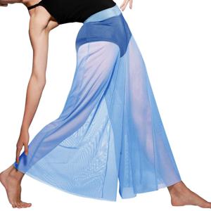 여자를위한 메쉬 댄스 바지 여자 현대 발레 댄스 경기 복장 속옷 현대 서정적 긴 넓은 다리 댄스 바지