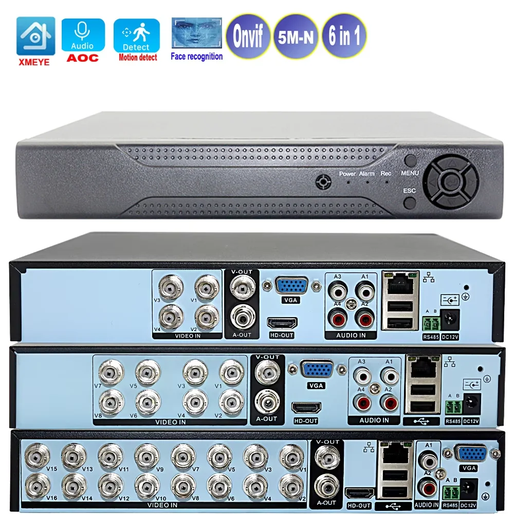 Xmeye 스마트 Dvr Nvr 비디오 감시 레코더, CCTV 카메라용 오디오 오버 동축 모션 감지, 4 채널, 8/16 채널, 5MP-N, 1080P