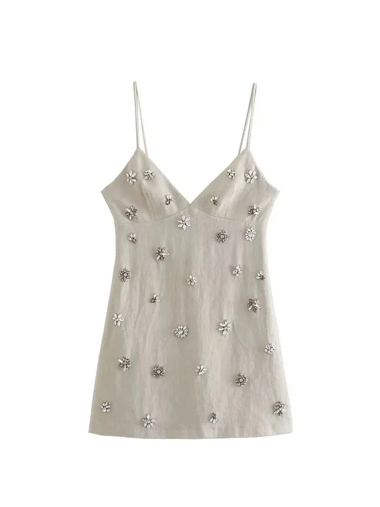 여성 시크 패션 민소매 인레이 미니 드레스 빈티지 얇은 스트랩 여름 여성 드레스 베스티도스 무헤르