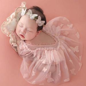 Ylsteed 신생아 사진 촬영 복장 아기 소녀 메쉬 드레스 머리띠와 Romper 백일 유아 사진 복장 소품