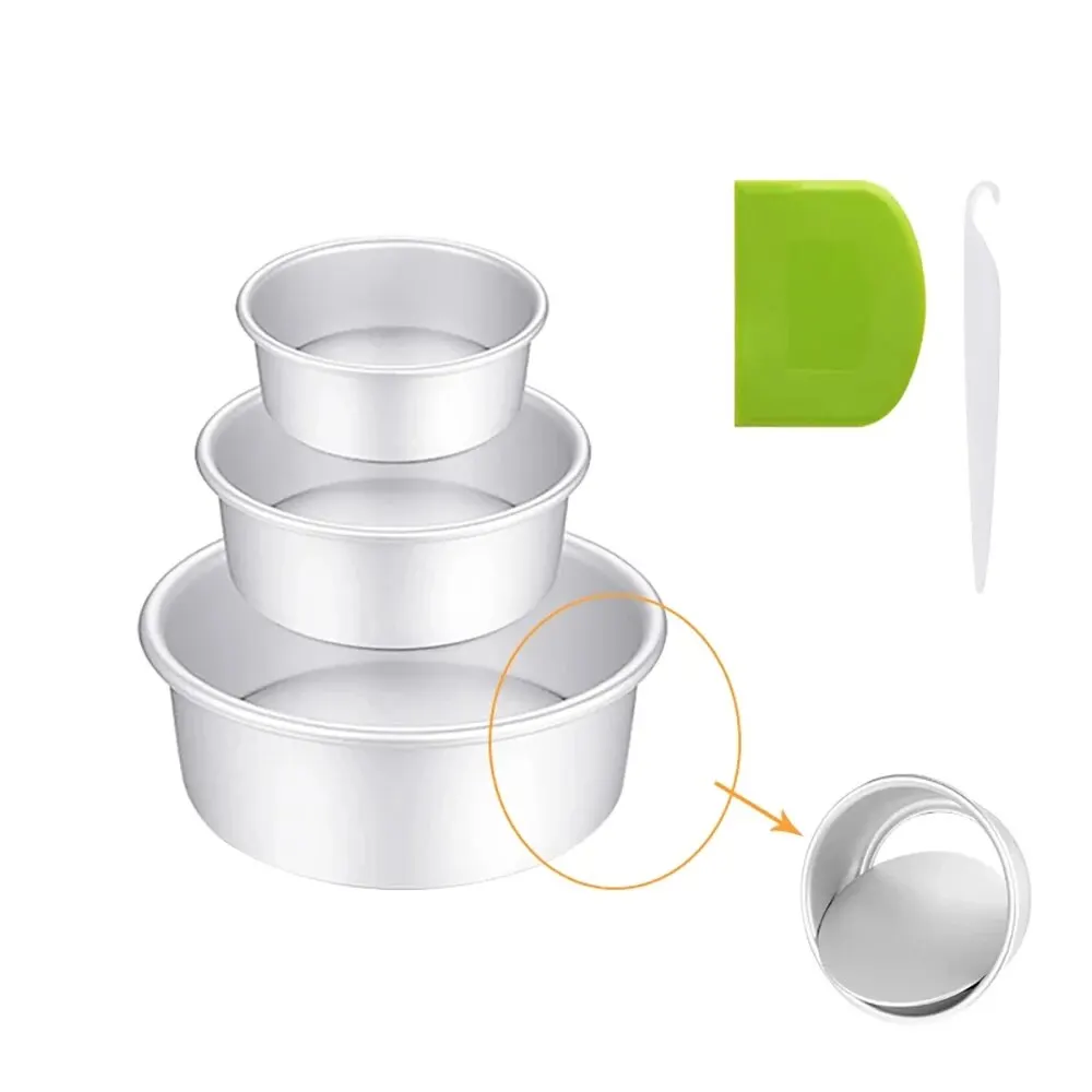 고정식 루즈 바닥 원형 케이크 몰드 알루미늄 케이크 팬 4/6/8/9/10인치 케이크 베이킹 팬 (볼 스크레이퍼 및 스트리핑 나이프 포함)