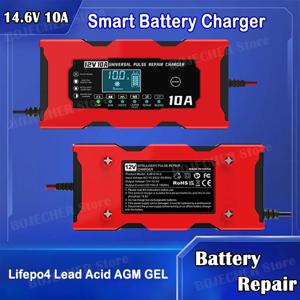 Lifepo4 납산 AGM GEL PB 리튬 배터리 차량용 충전기, 펄스 수리 스마트 충전기, LCD 디스플레이, 12V 10A