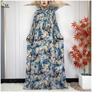 여성용 신상 무슬림 아바야스 라마단, 긴팔 원피스, 두바이 이슬람 루즈 코튼 기도복, 아프리카 아바야 원피스 히잡 연결