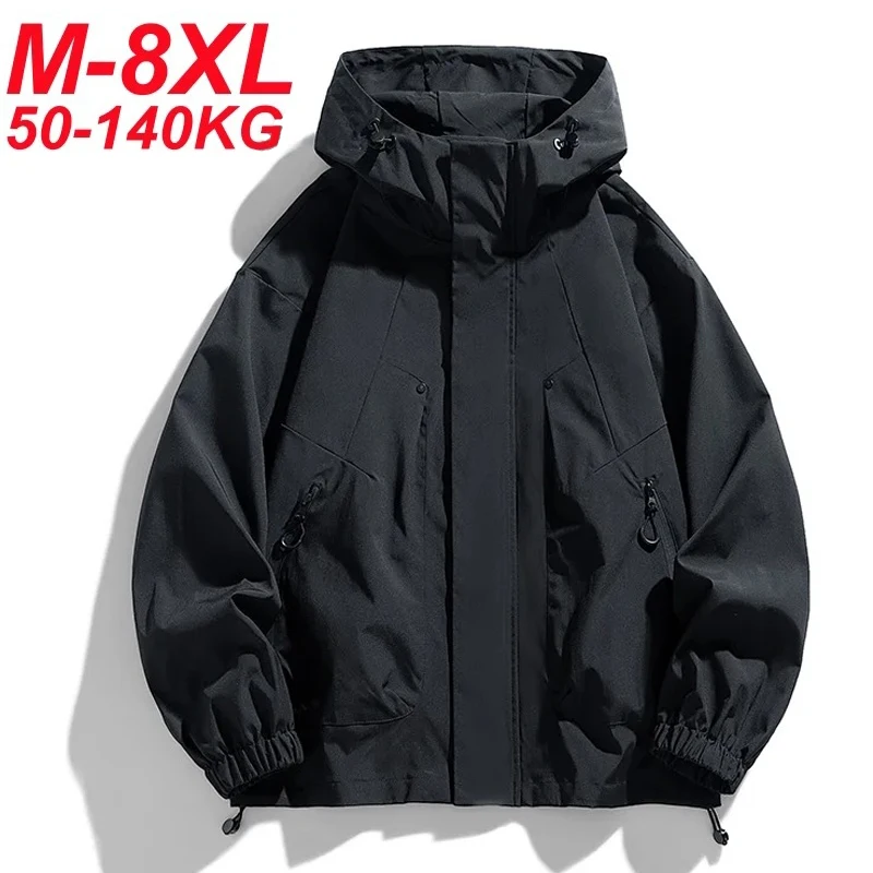Softshell 남성용 후드 바람막이 트렌치 재킷, 오버사이즈 6XL 7XL 플러스 사이즈 방수 블랙 봄버, 캠핑 루즈 얇은 코트