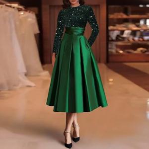 신부 드레스의 맞춤형 국자 목 어머니 라인 정장 이브닝 가운 스팽글 웨딩 게스트 드레스 차 길이 전체 길이