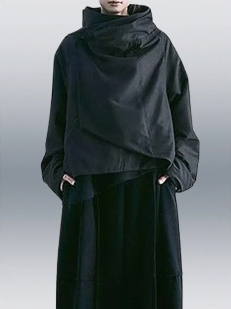 여성 가을 ​​새 재킷 하이 넥 긴 소매 루즈 피트 코트 솔리드 컬러 비대칭 여성용 멋진 겉옷