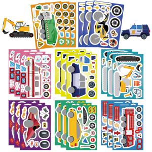 8/16/24Pcs 소방차 구급차 퍼즐 스티커 선물 장식 DIY 데칼 오토바이 굴삭기 다양한 차량 조합