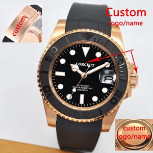 사용자 정의 로고 럭셔리 사파이어 크리스탈 NH35 Miyota 자동 기계식 시계 로즈 남자 시계 10Bar 수영 날짜 남성 시계