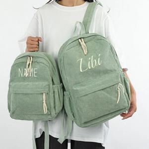 2025 맞춤형 스쿨백 신상 패션 코듀로이 부드러운 지퍼 개인 맞춤형 이름 대용량 여행 백팩 하이킹 배낭