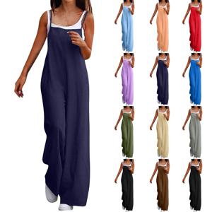 11가지 색상 여성용 패션 트렌디 캐주얼 포켓 코튼 린넨 데일리 루즈핏 심플 편안 통기성 좋은 멜빵 점프수트