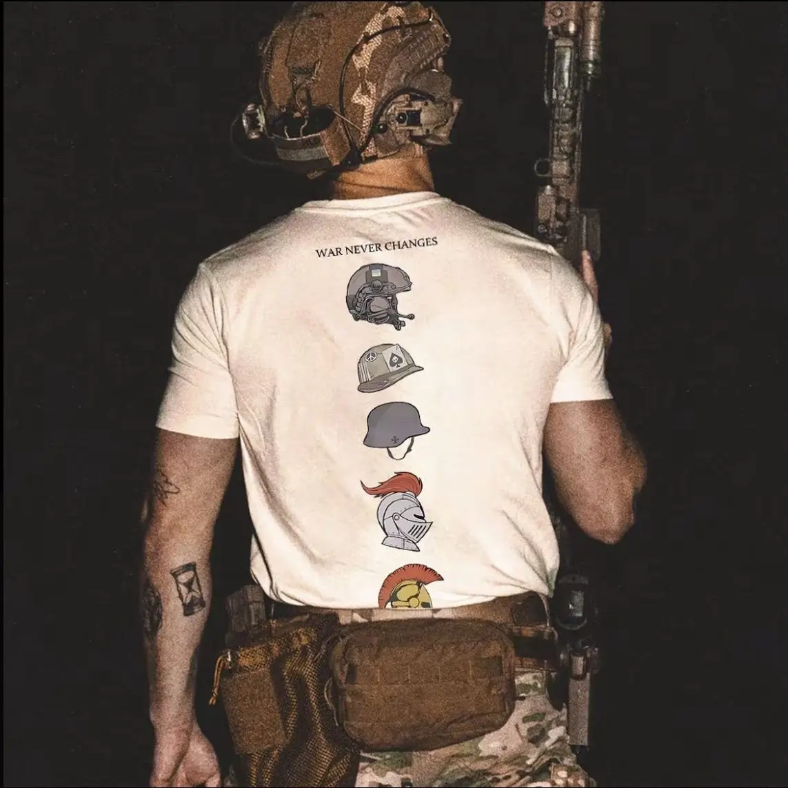 헬멧 진화 역사 미국 트렌드 브랜드 반팔 티셔츠 여름 남성 캐주얼 루즈 코튼 크루 넥 티 스트리트웨어