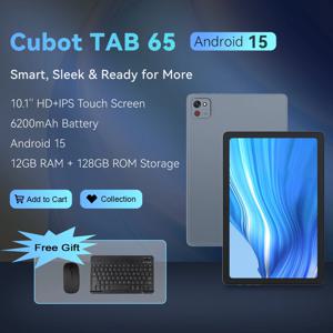 태블릿 Cubot TAB 65, 안드로이드 15, 옥타코어, 12GB RAM(4GB+8GB 확장), 128GB ROM, 10.1인치 HD+ 90Hz 화면, 13MP 카메라, 6200mAh 배터리, OTG, 키보드가 있는 태블릿, tablet android