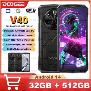 【브랜드+】DOOGEE V40 5G 러기드 폰 12GB 램 512GB 롬 게이밍 스마트폰 디멘션 7300 6.78인치 120Hz 디스플레이 108MP 카메라 NFC