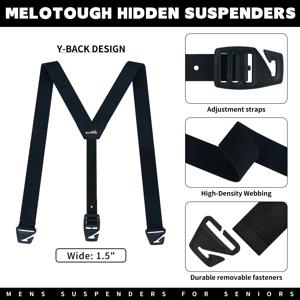 남성용 숨김형 서스펜더, 의류 아래 착용, 1.5인치 남성용 서스펜더, 비금속, 공항 통과 가능, 탄성 Y자형 백