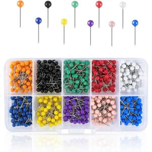 500개/박스 지도핀 푸시핀 플라스틱 헤드 스틸 포인트 15mm 코르크 보드 안전 컬러드 썸타크 사무실 학교 용품