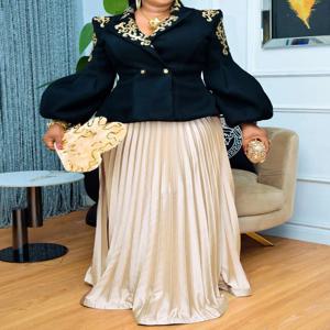 여성용 아프리카 의류 2피스 세트 긴팔 상의와 플리츠 스커트 슈트 파티 이브닝 드레스 웨딩 게스트 의상 로브