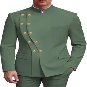 2피스 슬림핏 남성 정장 중국식 스탠드 칼라 턱시도 남성용 웨딩 프롬 블레이저 팬츠 세트