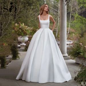 SoDigne 심플한 웨딩 가운, 우아한 새틴 A 라인 신부 원피스 스파게티 스트랩, 백리스 신부 원피스, 맞춤형 웨딩 원피스