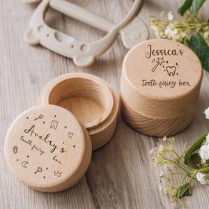개인화 된 치아 요정 상자 첫 번째 생일 선물 기념품 새겨진 사용자 정의 이름 나무 치아 기념품 우유 치아 상자