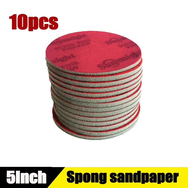 10PCS 5 인치 폼 건식 습식 스폰지 사포 디스크 몰려 들고 180-3000 사포 연삭 용 그릿 연마 도구