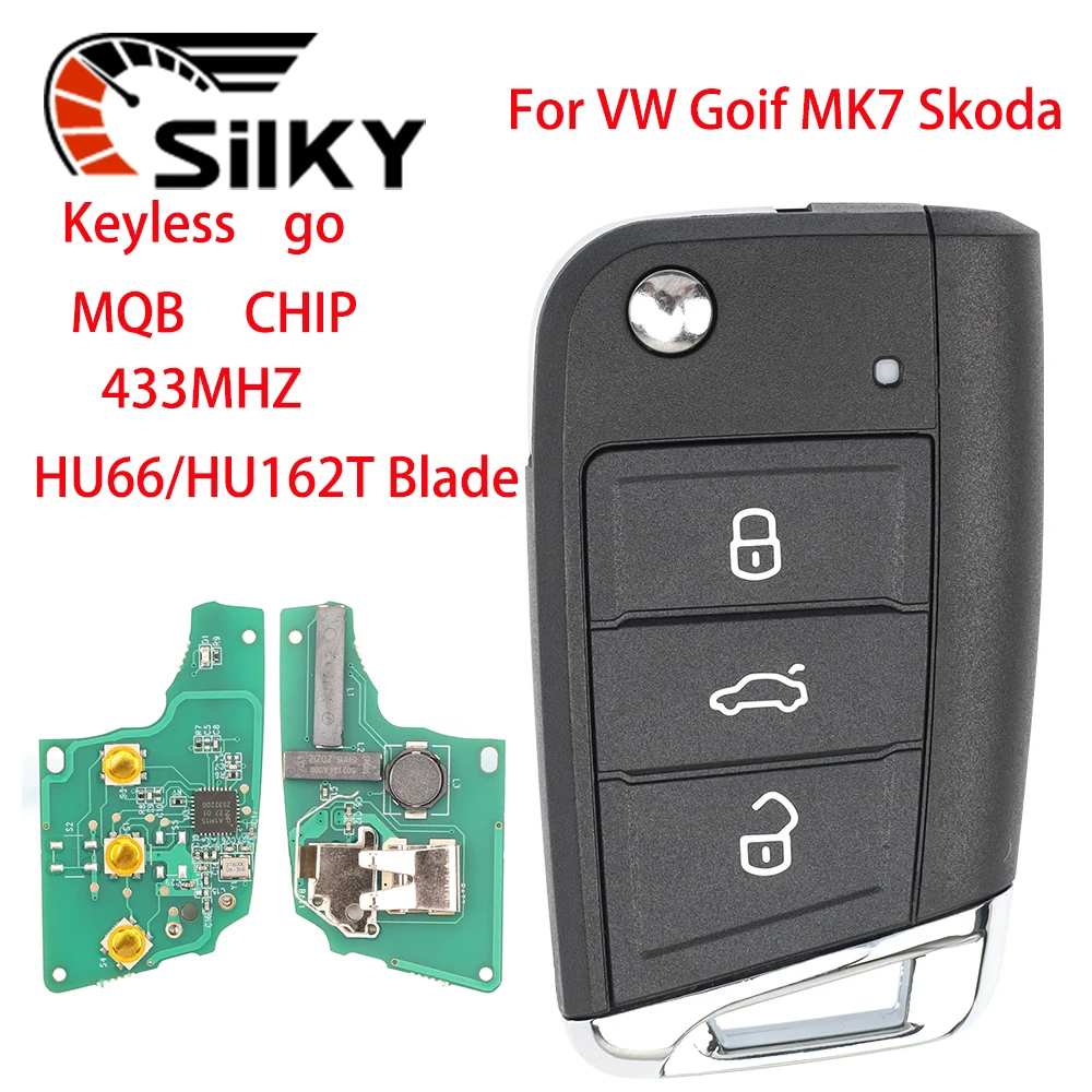 실키 자동차 원격 키 433MHz MQB48Chip for VW 좌석 골프 7 MK7 Tiguan Touran 폴로 Skoda Octavia A7 5G6959752AB/BB 6V0959752D