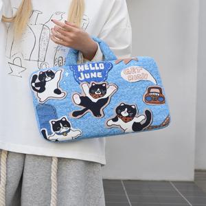 귀여운 고양이 그림 노트북 가방 여성용 핸드백 인치 아이패드 태블릿 케이스 5인치 수납 가방 청소년용 패셔너블 캔버스 가방