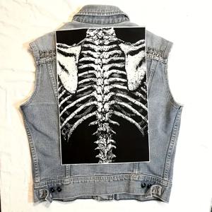 1PC 척추 해골 인쇄 된 대형 백 패치 가슴 방사선 사진 철 의류 자 켓 Ribcage 뼈 고스 DIY 선물