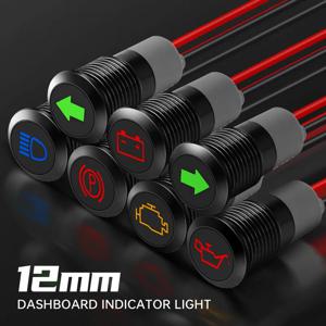 12mm 대시 보드 표시 등 12V 자동차 회전 신호 문제 램프 300mm 와이어가있는 높은 빔 금속 방수 대시 경고등