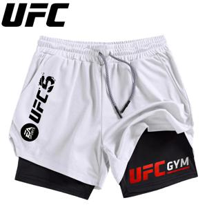 UFC 남성용 이중 레이어 피트니스 반바지 남성 피트니스 짐 트레이닝 2 in 1 스포츠 반바지 속건 운동 조깅 이중 레이어 여름