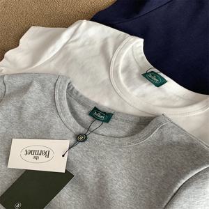 신축성 있는 슬림핏 라운드넥 반팔 티셔츠 한국 스타일 면 혼방 신축성 있는 원단 어깨 너비 레귤러 여성용 티셔츠