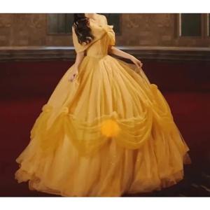 옐로우 프린스 슬레 웨딩 드레스 여성용 신상 2025 고급 럭셔리 벨 페어리 포레스트 시스템 롱 이브닝 가운