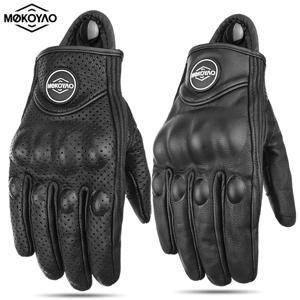 가죽 오토바이 장갑 남녀 통기성 천공 모터바이크 도시 라이딩 장갑 레트로 터치스크린 모토크로스 레이싱 장갑