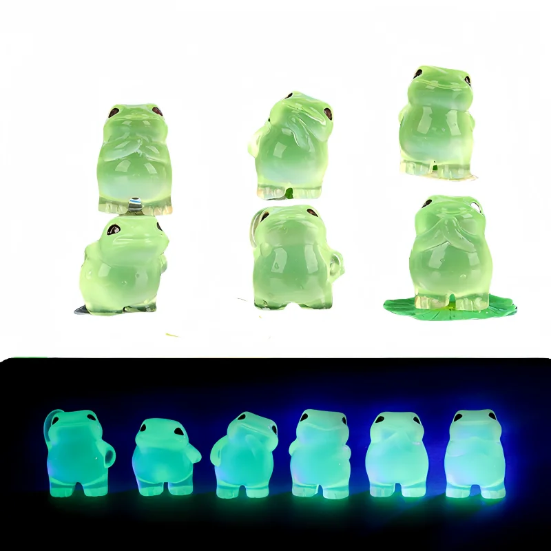 6개 발광 미니 레진 개구리 - 인형의 집 요정 정원 수족관 풍경 장식용 작은 장난감 개구리